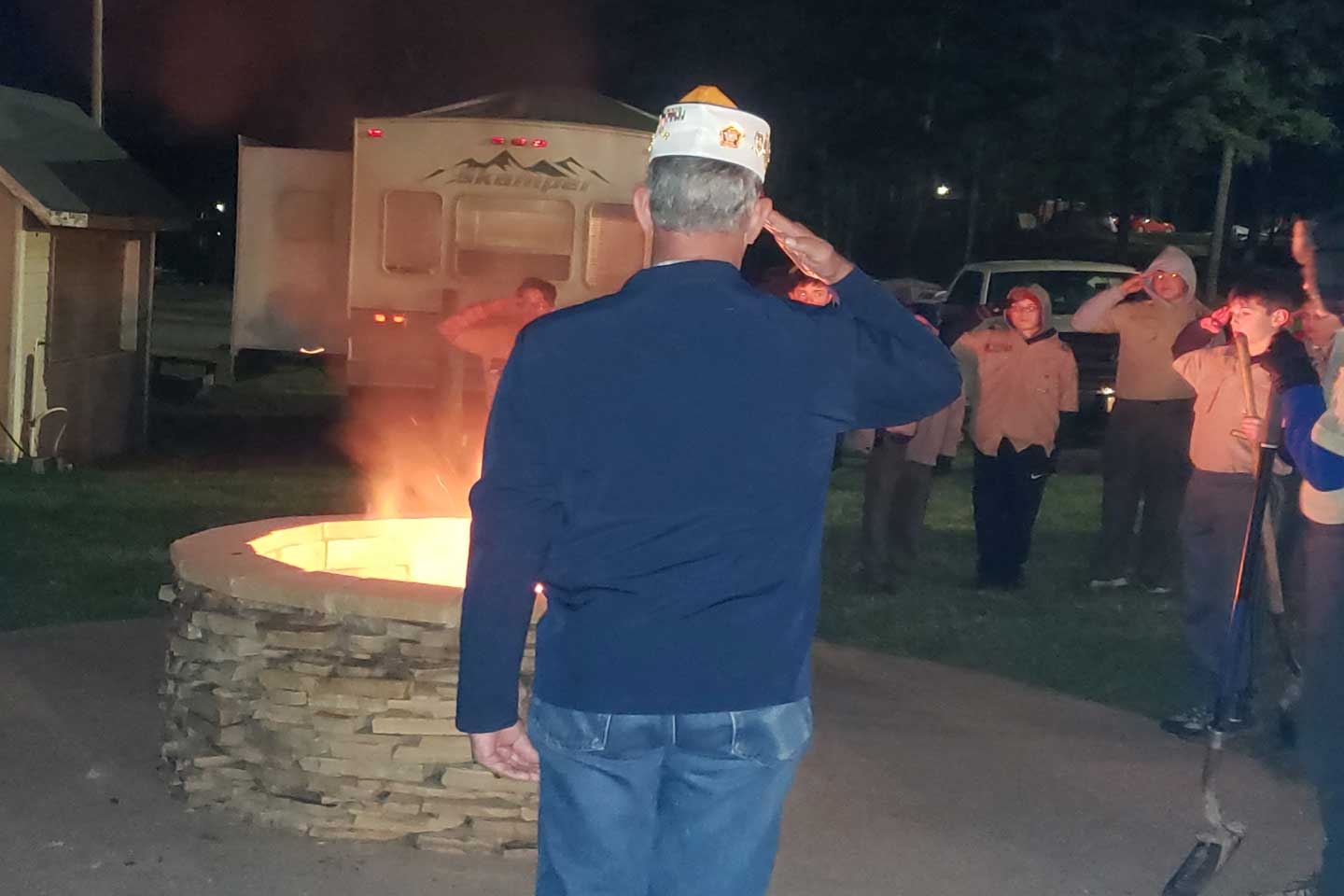 On Thursday March 14, 2019, Officers, and Auxiliary Members of Veterans of Foreign Wars Post 7402 were joined by members of Boy Scout Troop 353 {Powder Springs. GA.} and Troop 23{Rockmart, GA.} ceremoniously retiring 75 United States of American flags.